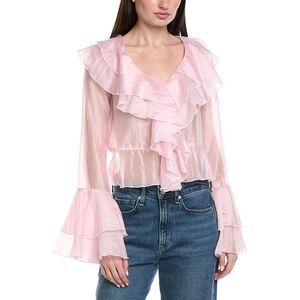 Hl Affair Womens  Bell-Sleeve Ruffle Blouse, Pink